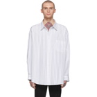 Balenciaga White and Blue Oversized Pinstripe Shirt