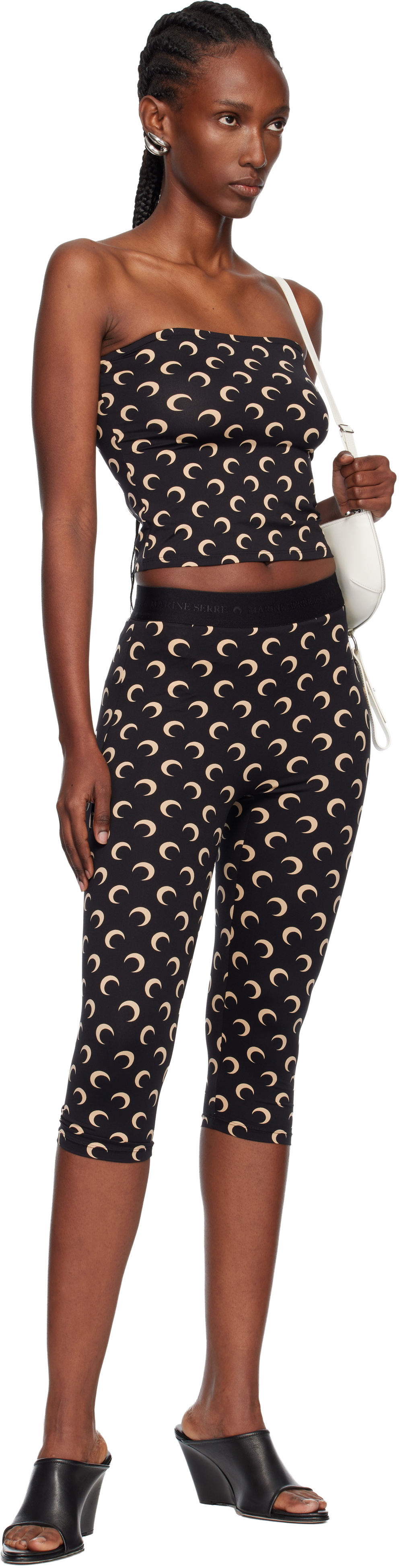 Marine Serre Black Recycled Moon Jersey Capri Leggings