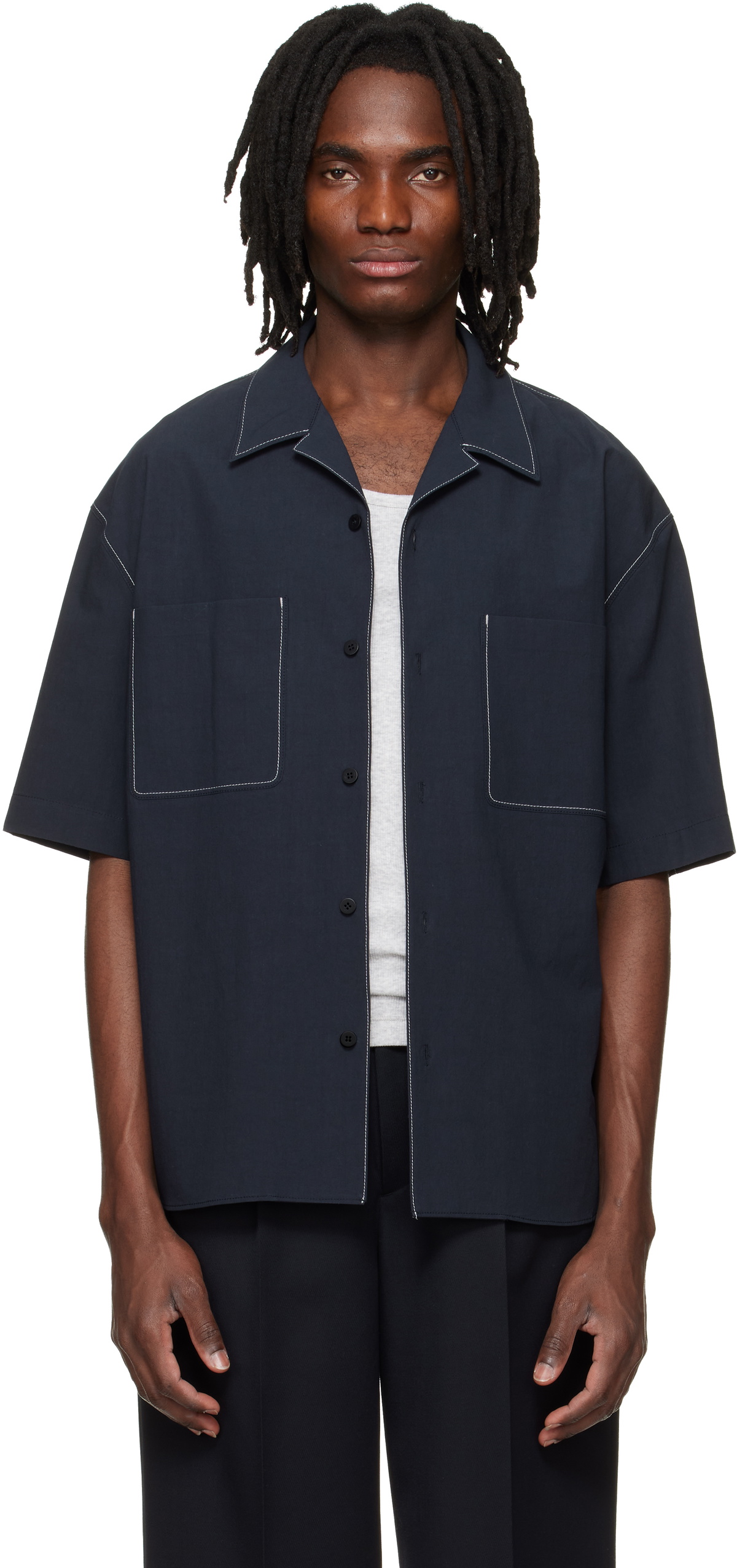 Solid Homme Black Open Collar Shirt Solid Homme