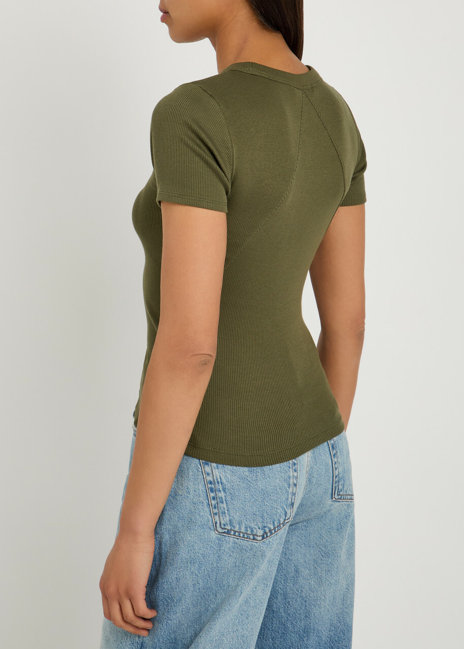 Rag & Bone Ribbed Stretch-cotton T-shirt Dark Green