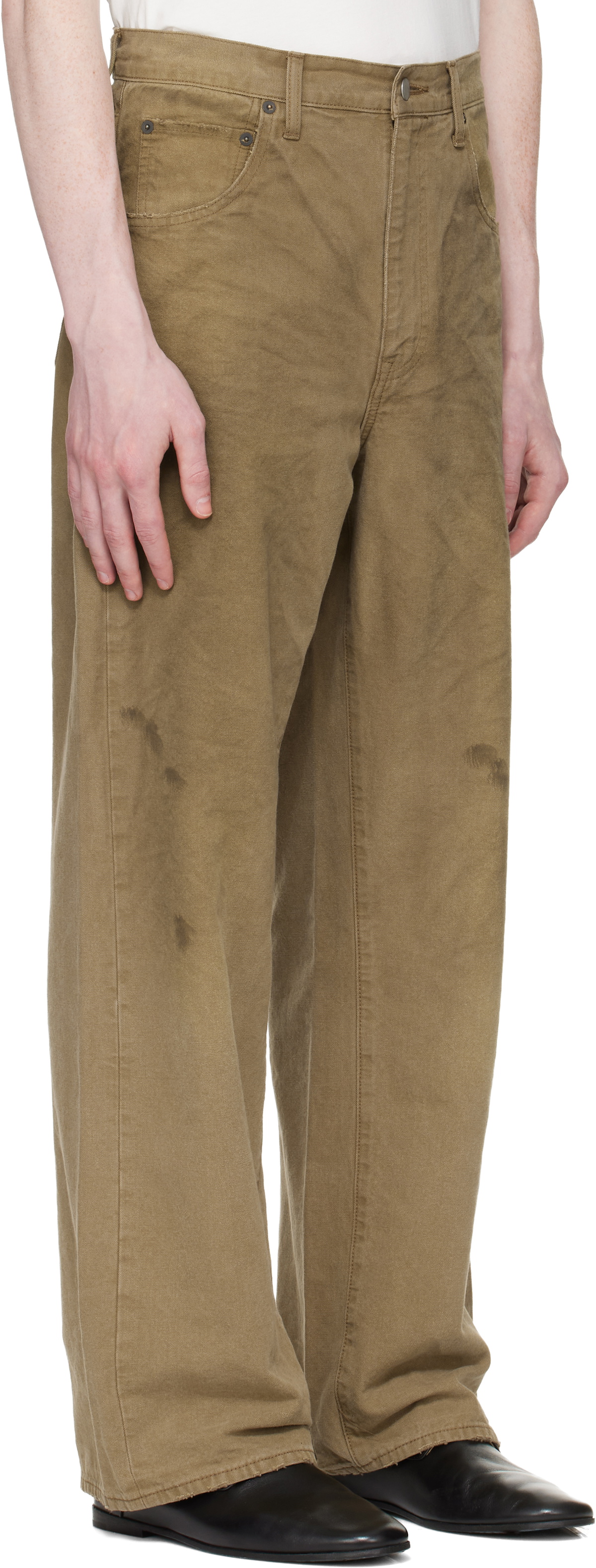 パンツ stein Double Wide Trousers GR.khaki stein Khaki Sulfur Dyed Oxford Vintage Wide Trousers stein