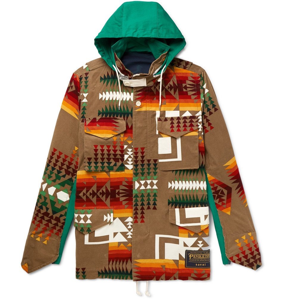 Sacai - Pendleton Panelled Canvas and Printed Cotton-Corduroy Jacket - Men  - Brown