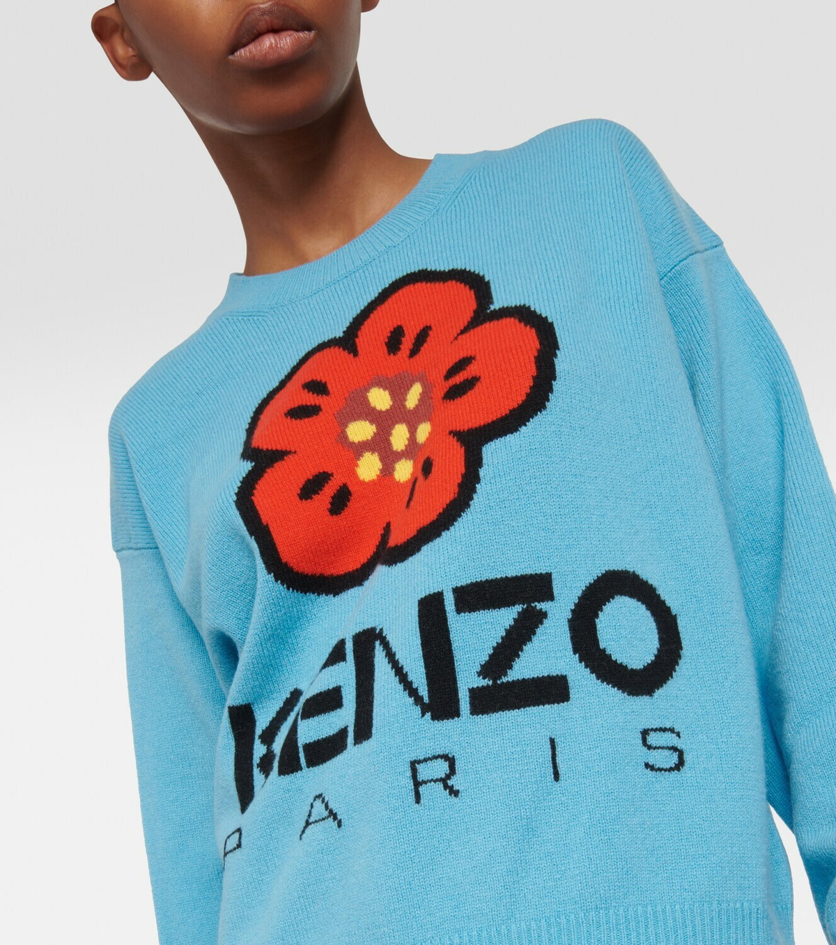 Intarsia Wool Blend Sweater in Blue - Kenzo