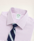 Brooks Brothers Men's Stretch Milano Slim-Fit Dress Shirt, Non-Iron Poplin Ainsley Collar Check | Pink