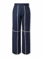 Kartik Research - Rabari Straight-Leg Embroidered Textured-Wool Trousers - Blue
