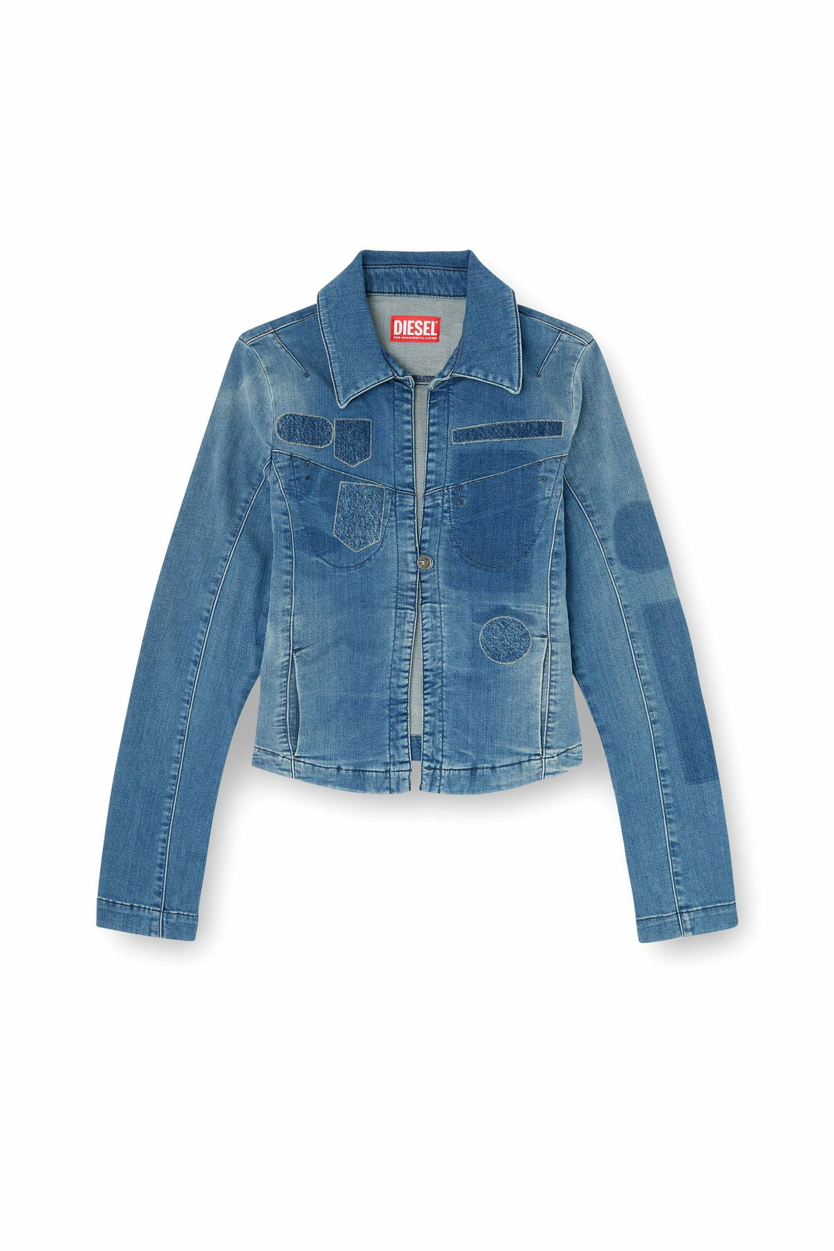 Diesel One-button denim shirt with patch effects - Tops Womens in Blue