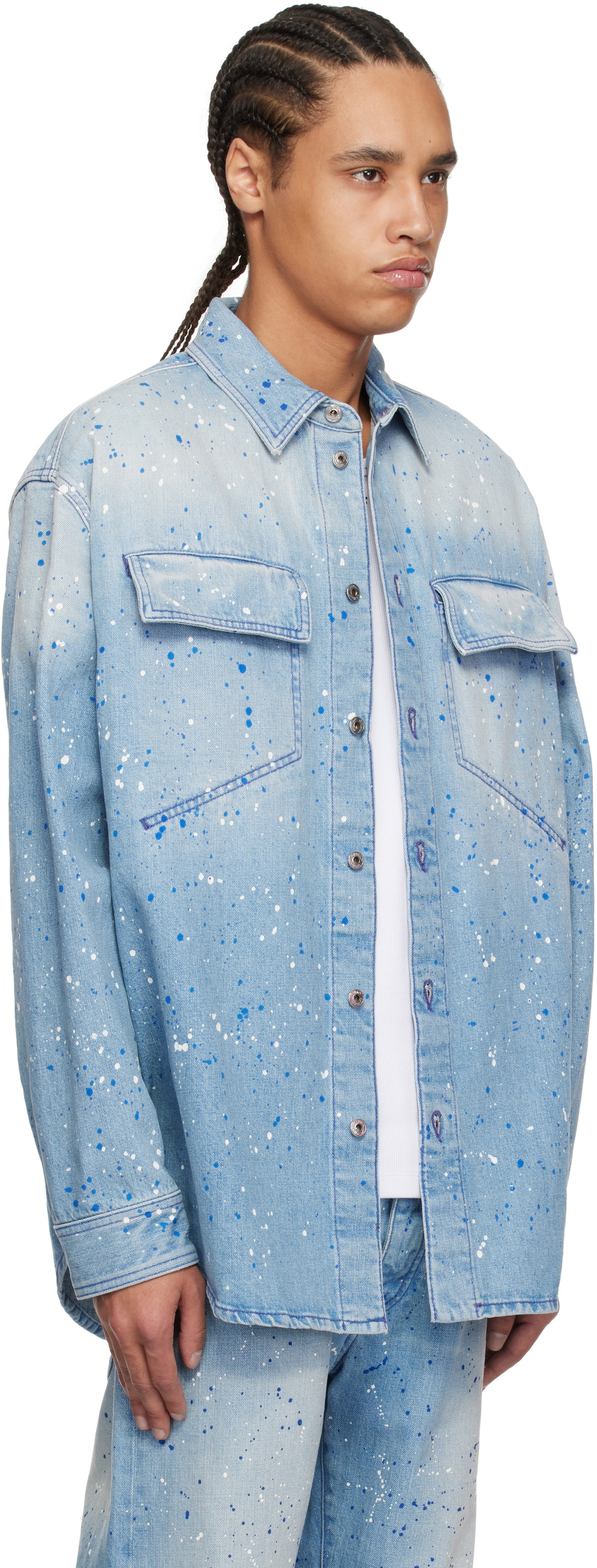 Off-White Blue Paint Splatter Denim Jacket