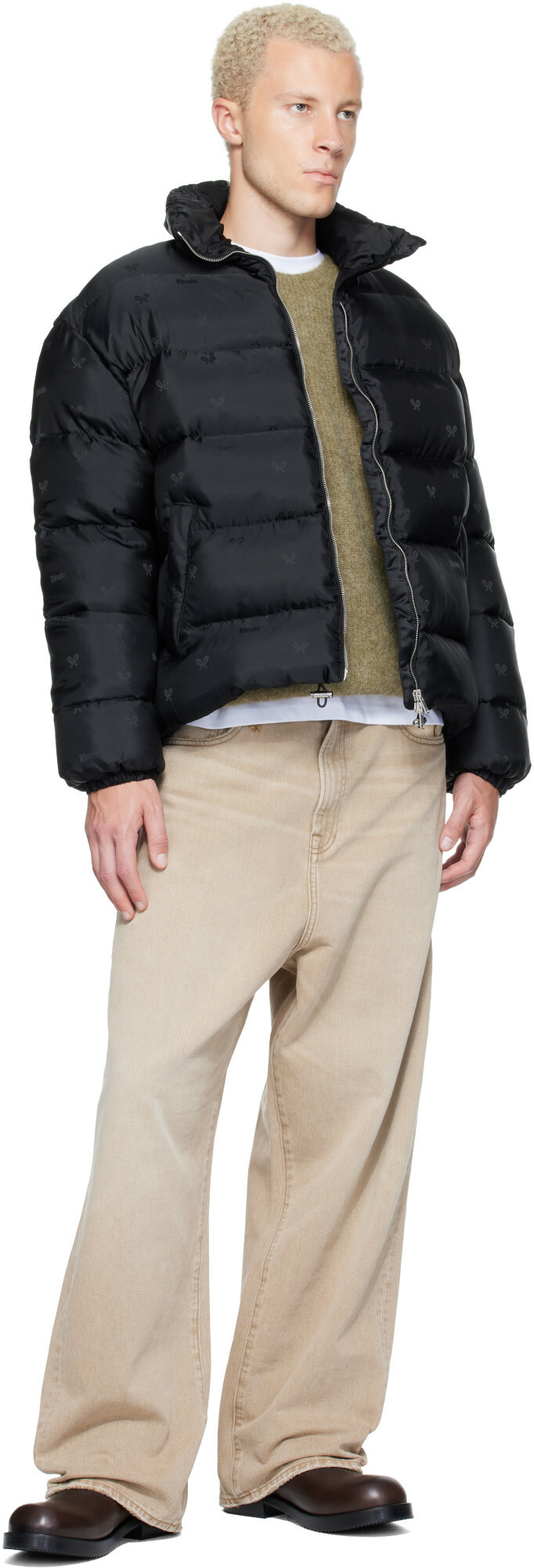 Rhude Black Paisley Jacquard Down Puffer Jacket