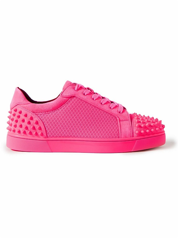 Photo: Christian Louboutin - Seavaste 2 Studded Mesh and Suede Sneakers - Pink
