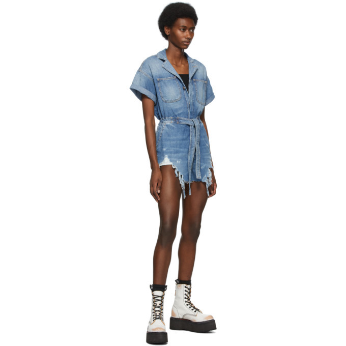 R13 Blue Denim Mick Romper Jumpsuit R13