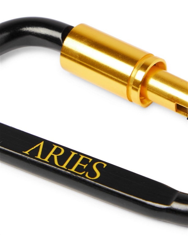 Photo: ARIES - Logo-Print Aluminium Carabiner Key Fob - Black