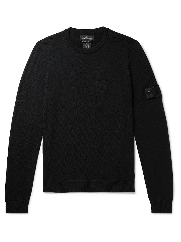 Photo: Stone Island Shadow Project - Logo-Appliquéd Wool and Silk-Blend Sweater - Black