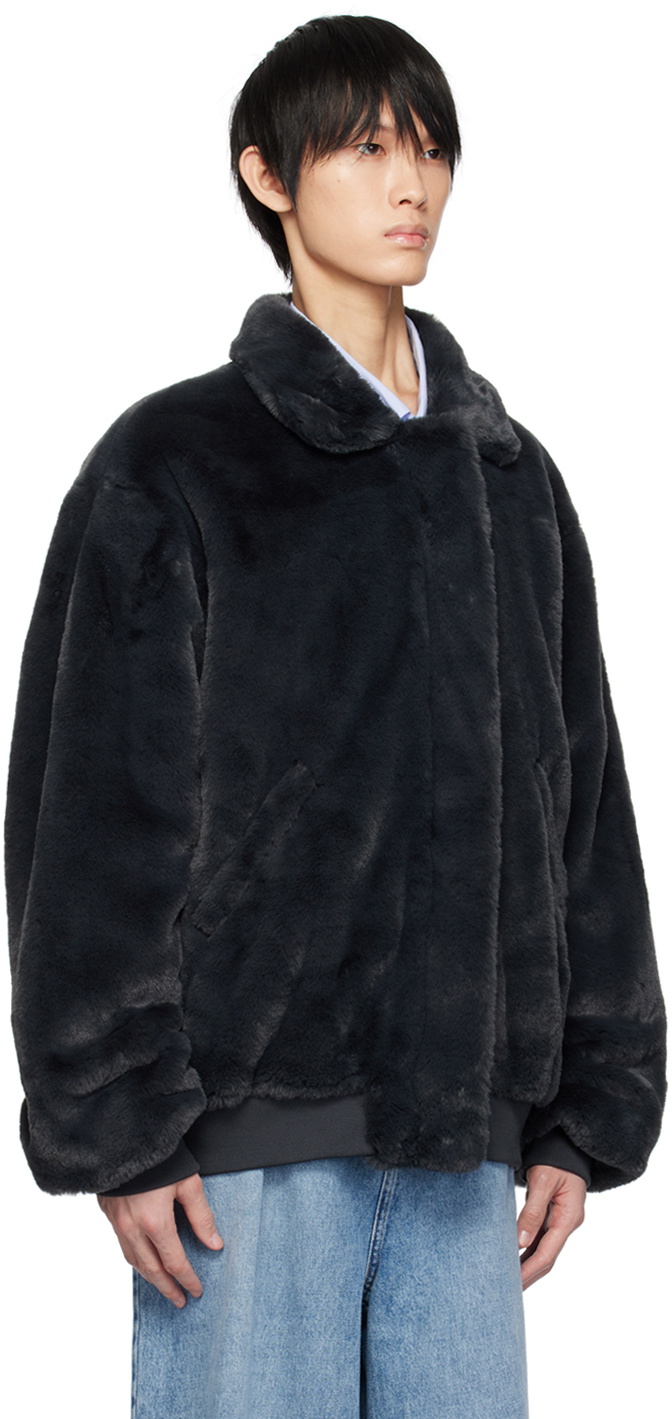 The Frankie Shop Navy Justin Faux-Fur Bomber Jacket