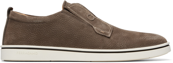 Photo: Ferragamo Taupe Derby Slip-On Sneakers