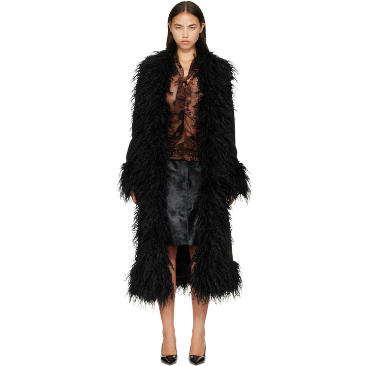 Photo: Anna Sui Black Belted Faux-Suede Coat