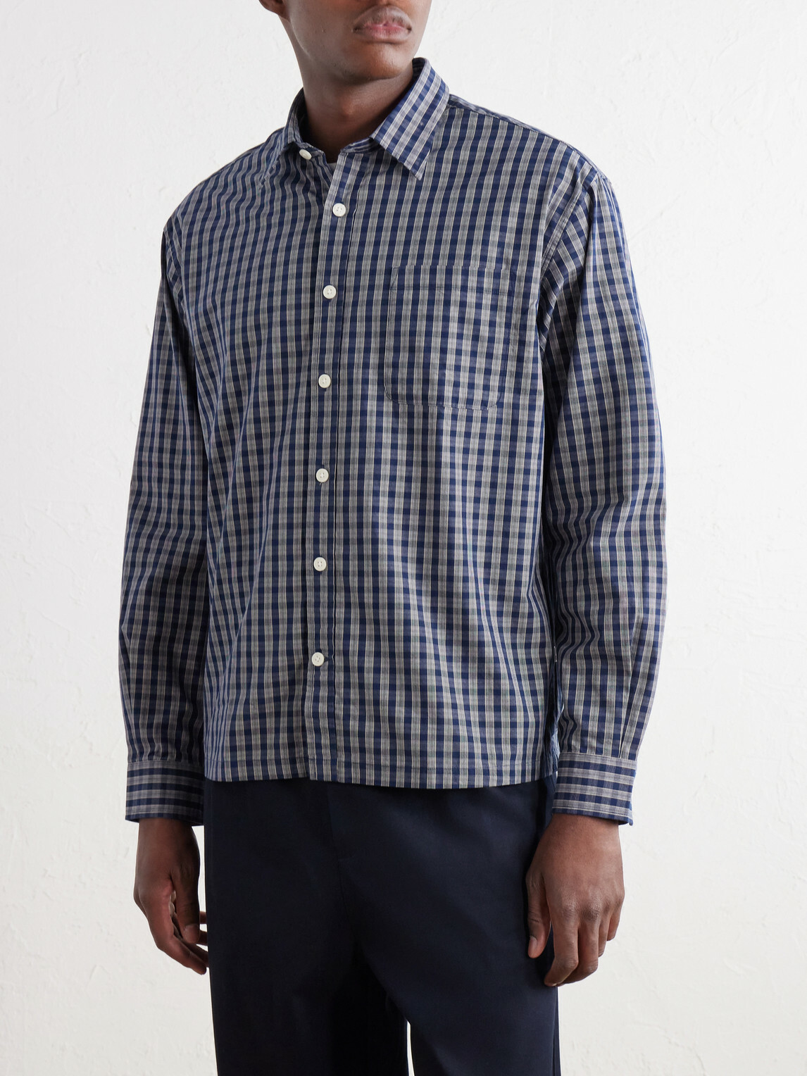 NN07 - Deon 50035 Checked Woven Organic Cotton Shirt - Blue