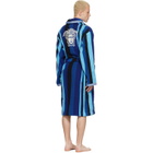 Versace Blue Striped Cotton-Terry Jacquard Bathrobe