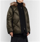 Sacai - Faux Fur and Wool Twill-Trimmed Quilted Nylon Down Coat - Green