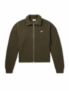 CELINE - Logo-Embroirdered Ribbed Wool Zip-Up Cardigan - Green
