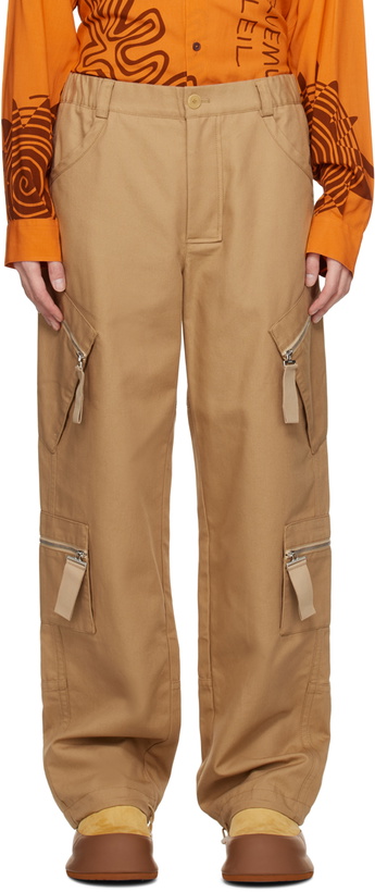 Photo: Jacquemus Beige Le Raphia 'Le Cargo Marrone' Cargo Pants