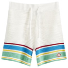 Casablanca Men's Crochet Tennis Shorts in White/Blue Multi