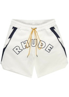 Rhude Logo Lightning-embroidered Satin Shorts White