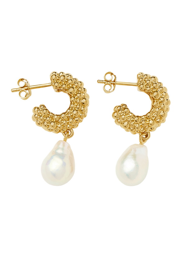 Photo: Missoma Pearl Drop 18k Gold-plated Hoop Earrings - One Size