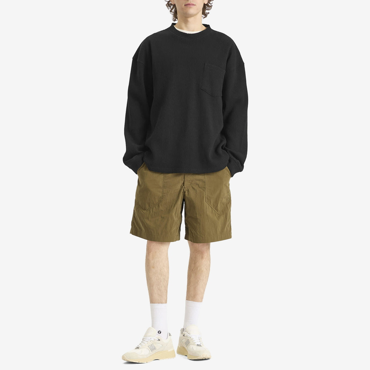 FrizmWORKS Men's Oversized Waffle Pocket Long Sleeve T-Shirt in Black