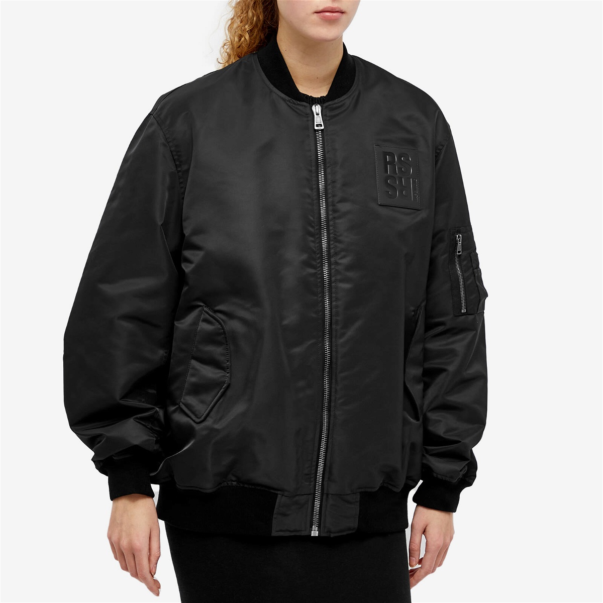Raf Simons Women's Classic Leather Patch Bomber Jacket in Black