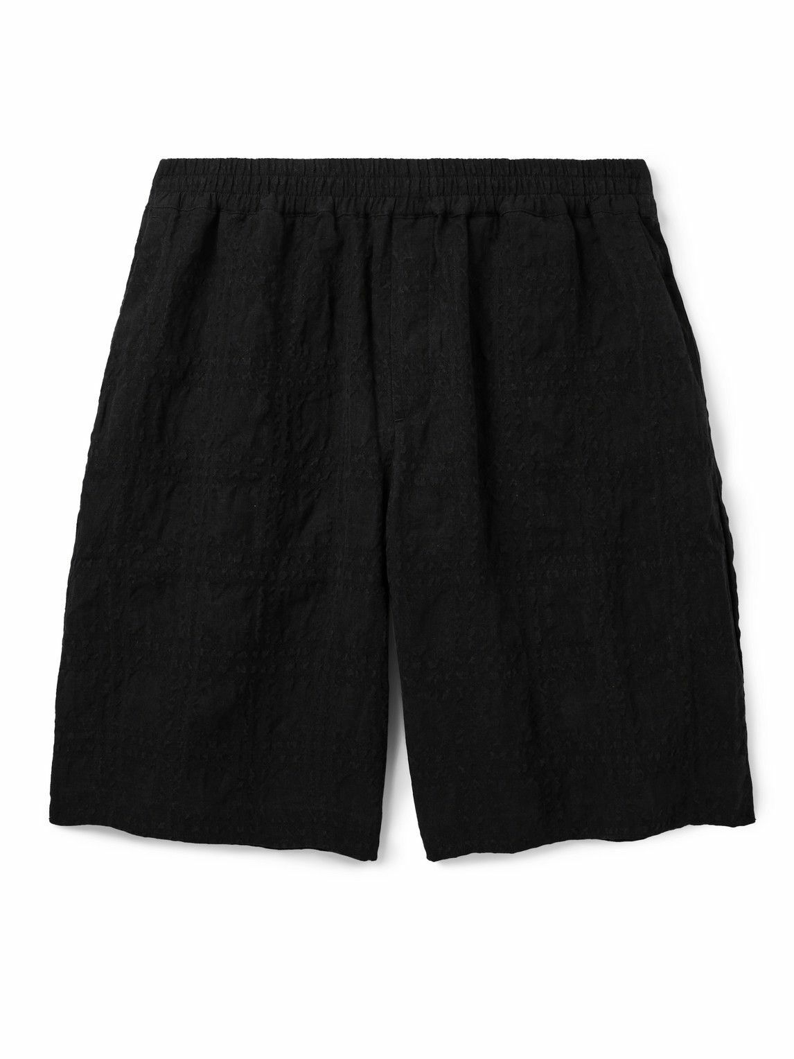 A Kind Of Guise - Saleh Wide-Leg Checked Linen and Lyocell-Blend Seersucker Shorts - Black