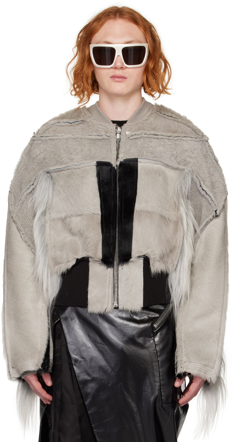 Rick Owens Off-White Collage Shearling Bomber Jacket Rick Owens