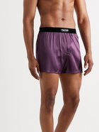 TOM FORD - Velvet-Trimmed Stretch-Silk Satin Boxer Briefs - Purple