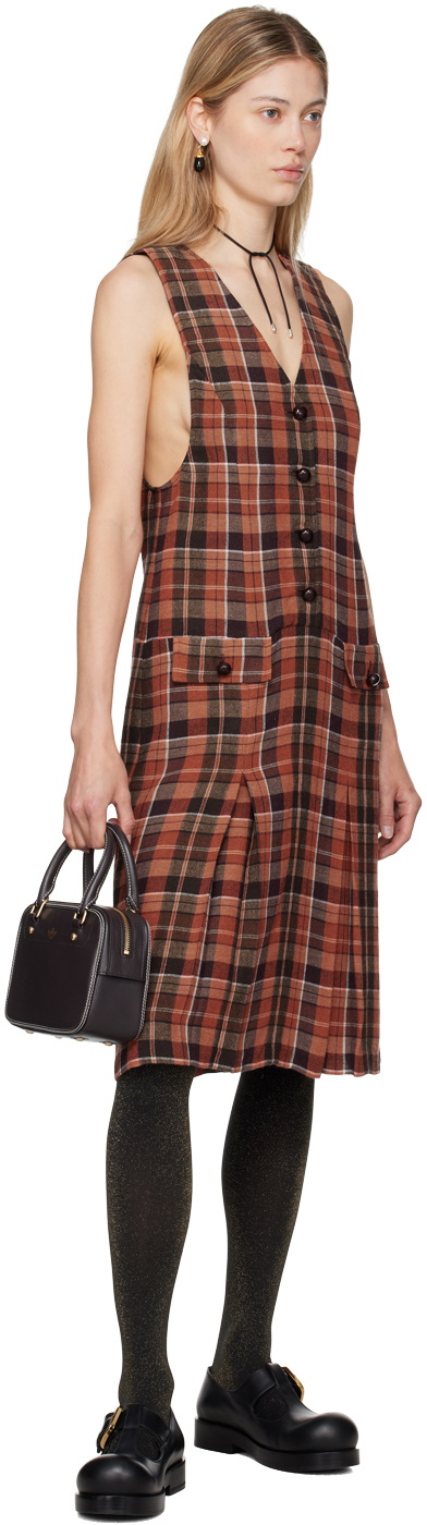 Anna Sui Orange & Brown Plaid Midi Dress