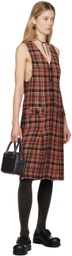 Anna Sui Orange & Brown Plaid Midi Dress