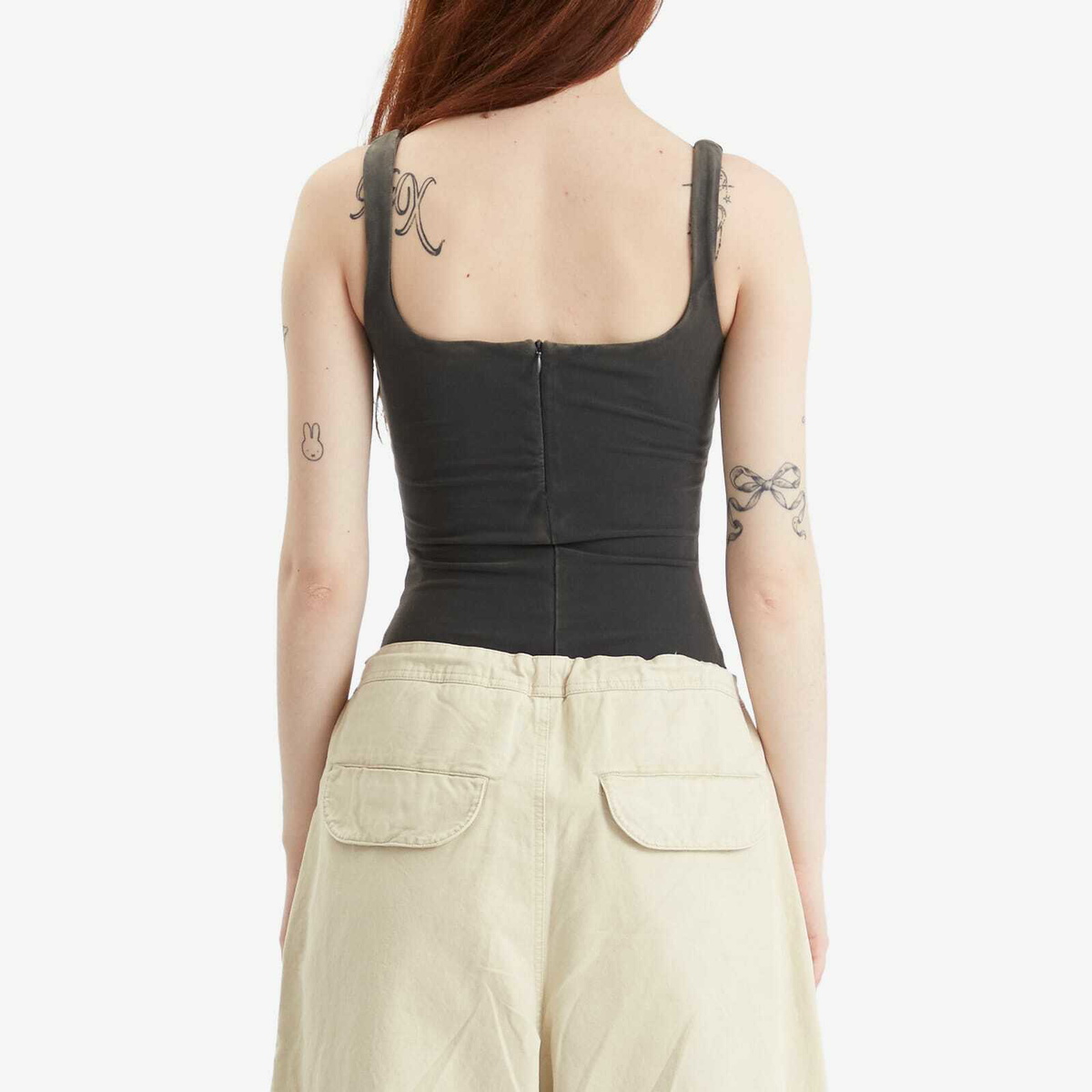 Entire Studios Women's Square Neck Bodysuit in Washed Black