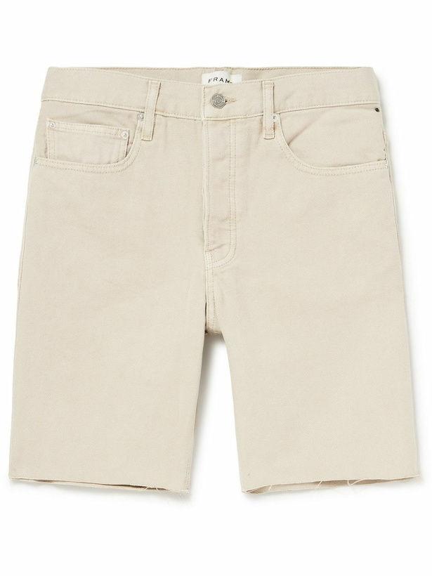 Photo: FRAME - Distressed Straight-Leg Cotton-Canvas Shorts - Neutrals