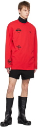 Raf Simons Red Embroidered Long Sleeve T-Shirt