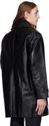 Youth Black Buttoned Faux-Leather Coat