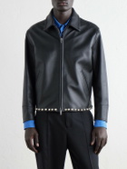 SECOND / LAYER - Rider Embellished Leather Jacket - Black