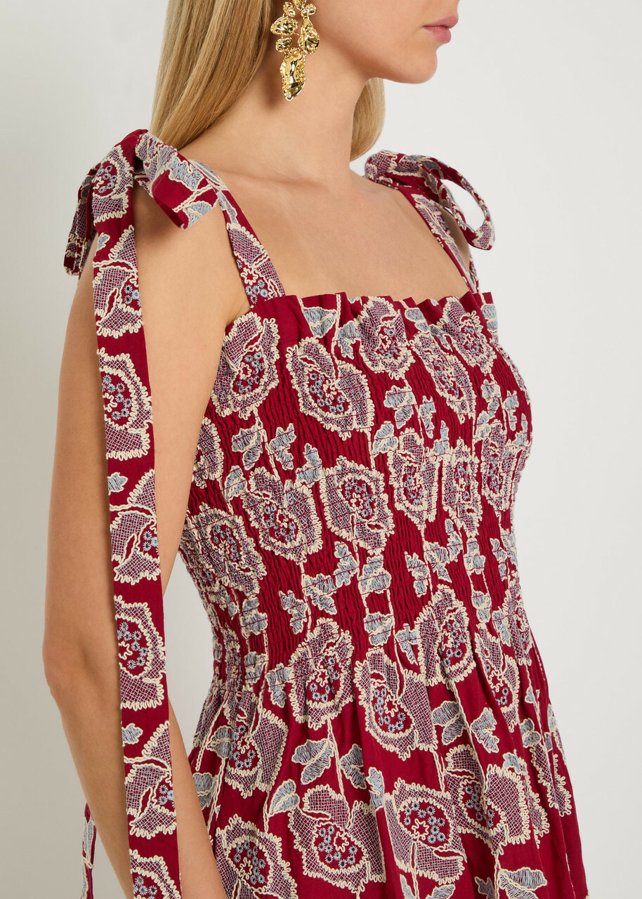 Erdem Floral-embroidered Cotton-blend Midi Dress Red