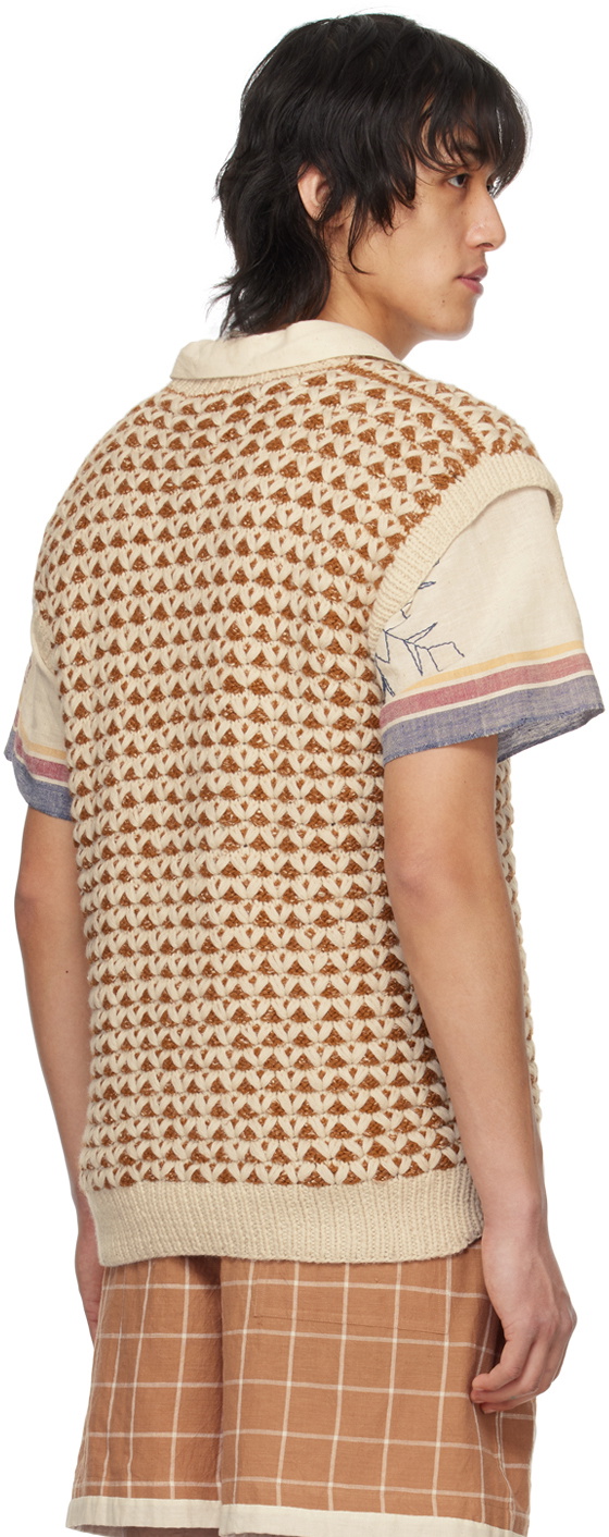 HARAGO Orange & Off-White Jacquard Vest