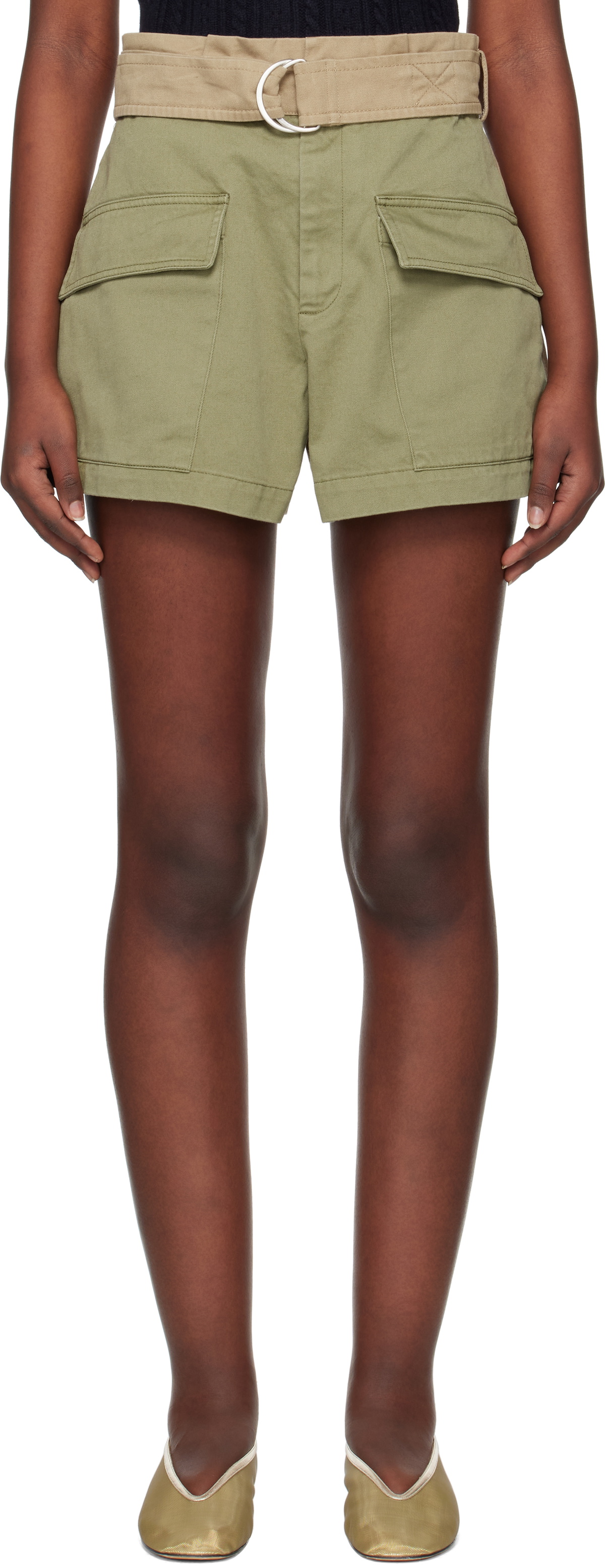 SEA NY Green & Beige Carolina Shorts