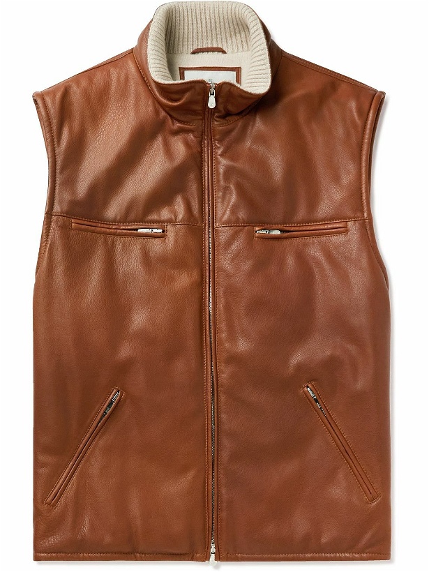 Photo: Brunello Cucinelli - Cashmere-Trimmed Leather Gilet - Brown