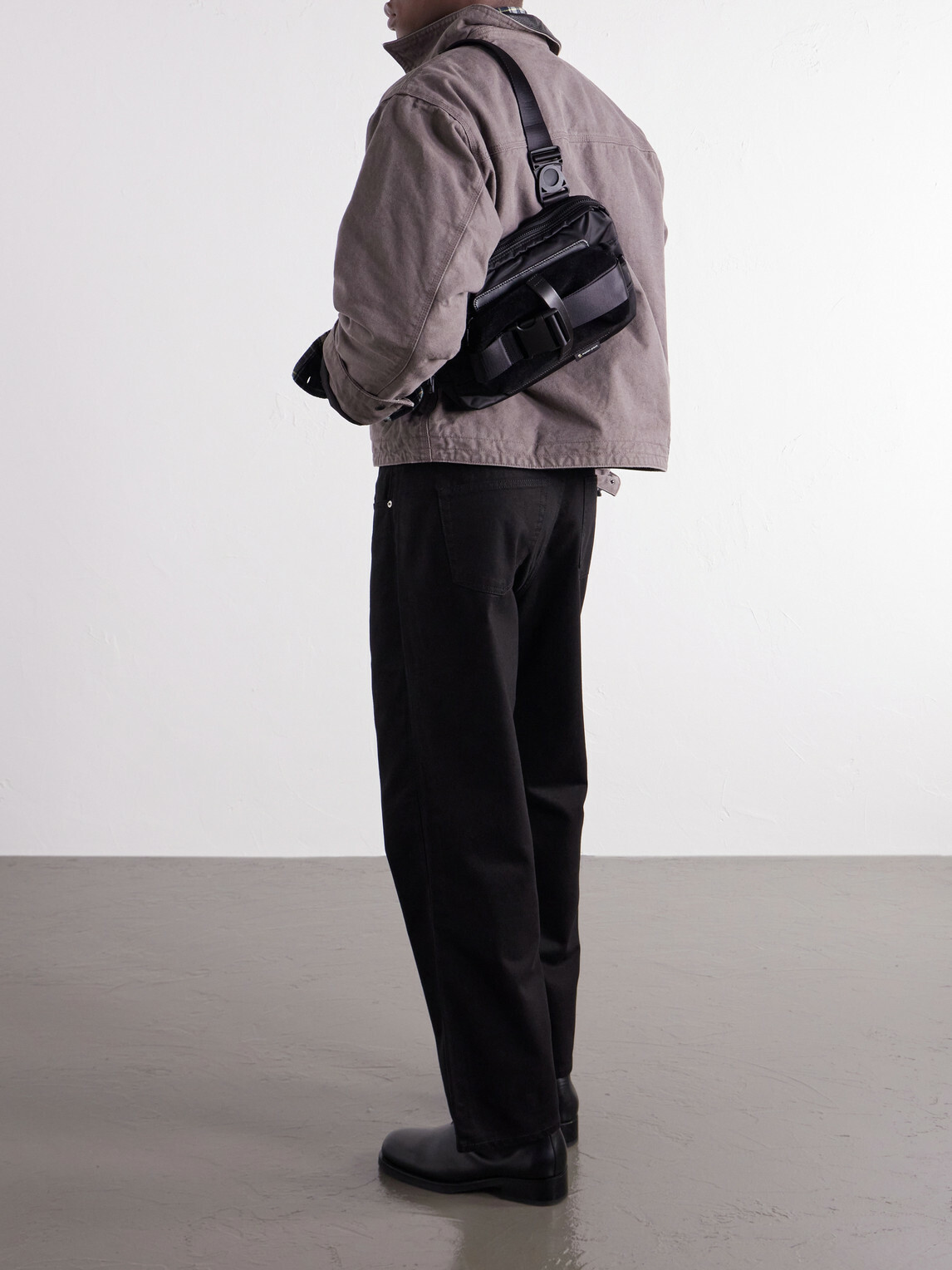 Master-Piece - Sling Suede and Leather-Trimmed Nylon-Twill Messenger Bag