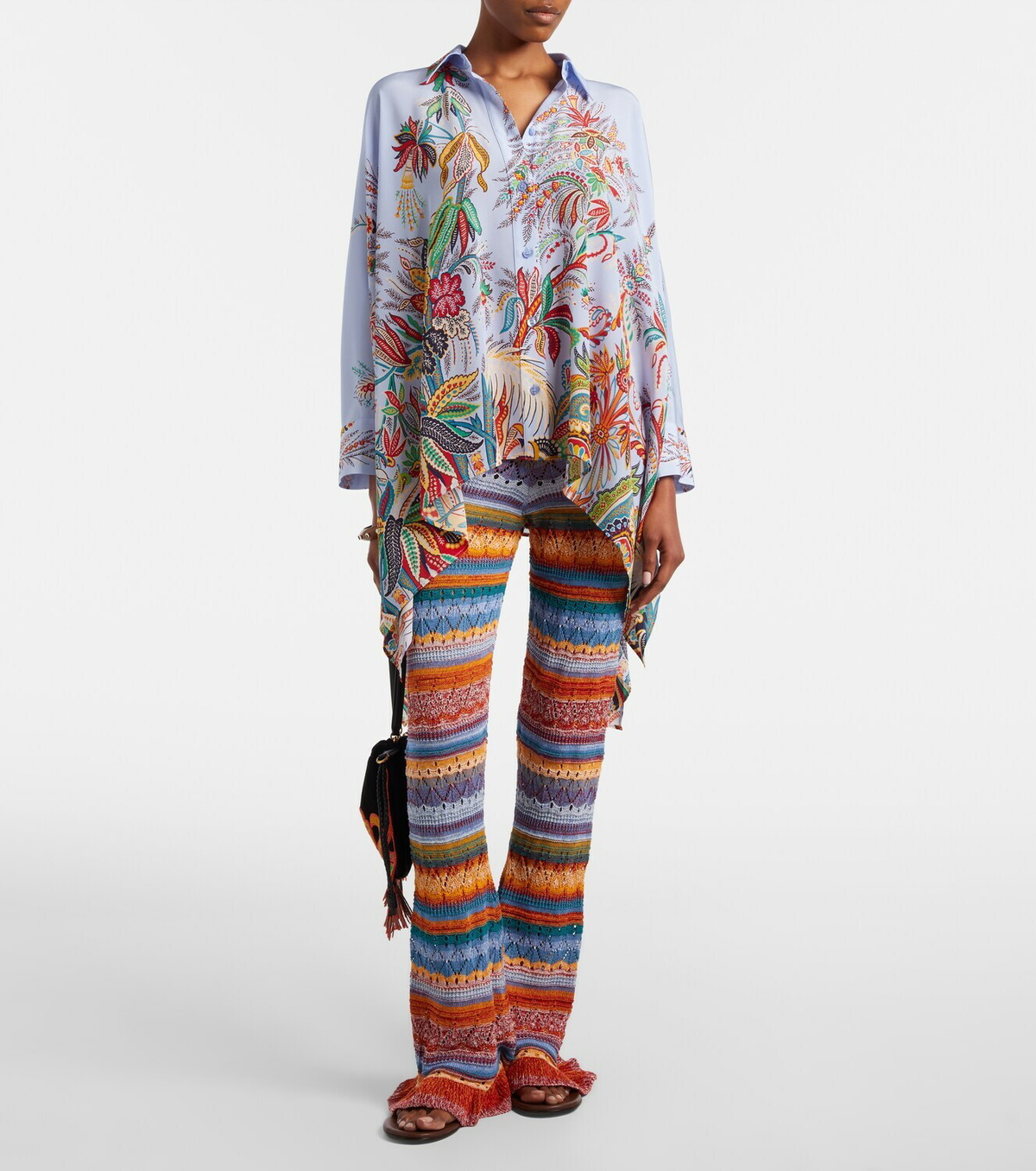 Etro Crochet striped cotton flared pants