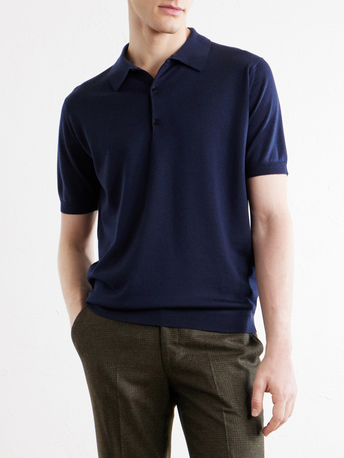 John Smedley - Macloud Knitted Merino Wool Polo Shirt - Blue