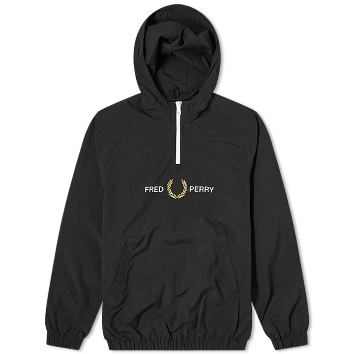 Photo: Fred Perry Authentic Embroidered Logo Quarter Zip Popover Hooded Jacket