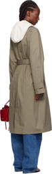 Pushbutton Khaki Hooded Single Trench Coat