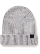 TOM FORD - Leather-Trimmed Ribbed Cashmere Beanie - Gray