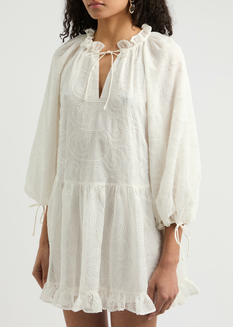 Alice + Olivia Sherrie Broderie Anglaise Chiffon Mini Dress Off White Alice  + Olivia